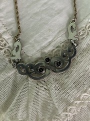 Symmetalic Vintage Sterling /14k Gold Amethyst Scroll Design Necklace