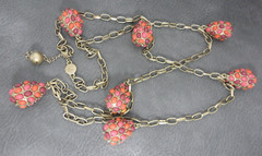 LC Station Necklace Cabochon Encrusted Mogul Sautoir Lavalier Pear Shaped Charms