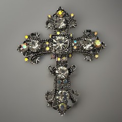 VTG Filigree Cross Brooch Pin Aurora Borealis Rhinestone Silver Tone Religious