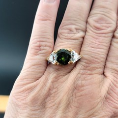 Vtg Sz 7 Ring J Green Cubic Zirconia Clear Triangles Designer Fashion Jewelry