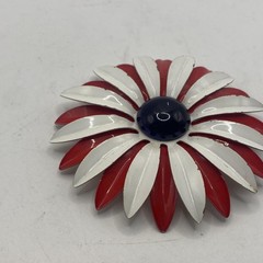 Vintage Enamel Flower Brooch Pin Red White Blue Patriotic Daisy 2.5 In Jewelry
