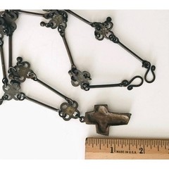 Vintage Japanned Cross Necklace 23″ Stylized Shape Coppery Colored Metal Estate