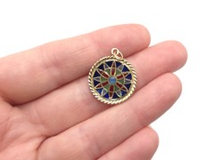 Vintage 18k Gold French Plique A Jour Enamel Stained Glass Notre Dame Pendant