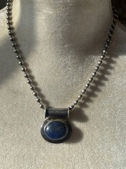 VTG Statement LG Blue Lapis Pendant/Sterling Silver 18” Bead Necklace/Italy 40G