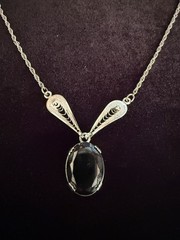 Vintage Sorrento Sterling Silver Oval Onyx Rope Chain Necklace 16”