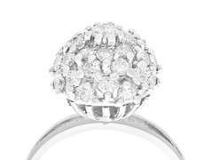 Vintage 1950s 1.07 Ct Diamond and 18k White Gold Cluster Ring Art Deco Style