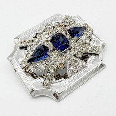 Signed 1940s McClelland Barclay Silver-Tone Sapphire Blue & Clear Rhinestone Pin