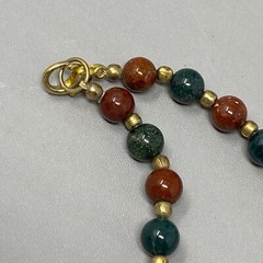 Gemstone Bracelet Brown Green Stone Bead Gold Tone Spacer Healing Chakra Vtg 7.5
