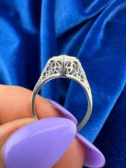Vintage 18 Karat White Gold Art Deco 0.38 Carat Old European Cut Diamond Ring