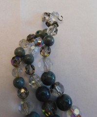 Vtg 1960 Christian Dior Signed 3 Strand Gray Art Glass AB Crystal Bead Necklace