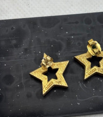 Vintage Avon Gold Tone Star Pierced Stud Earrings with Blue Inset Stones