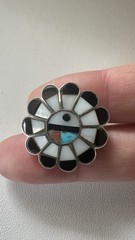 Vintage Zuni Native 925 Silver Sunface Brooch Inlay Design Natural Stones