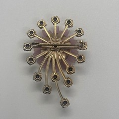 Vintage Pink Flower Sunburst Brooch Lavender Rhinestone Gold Tone Spray Pin