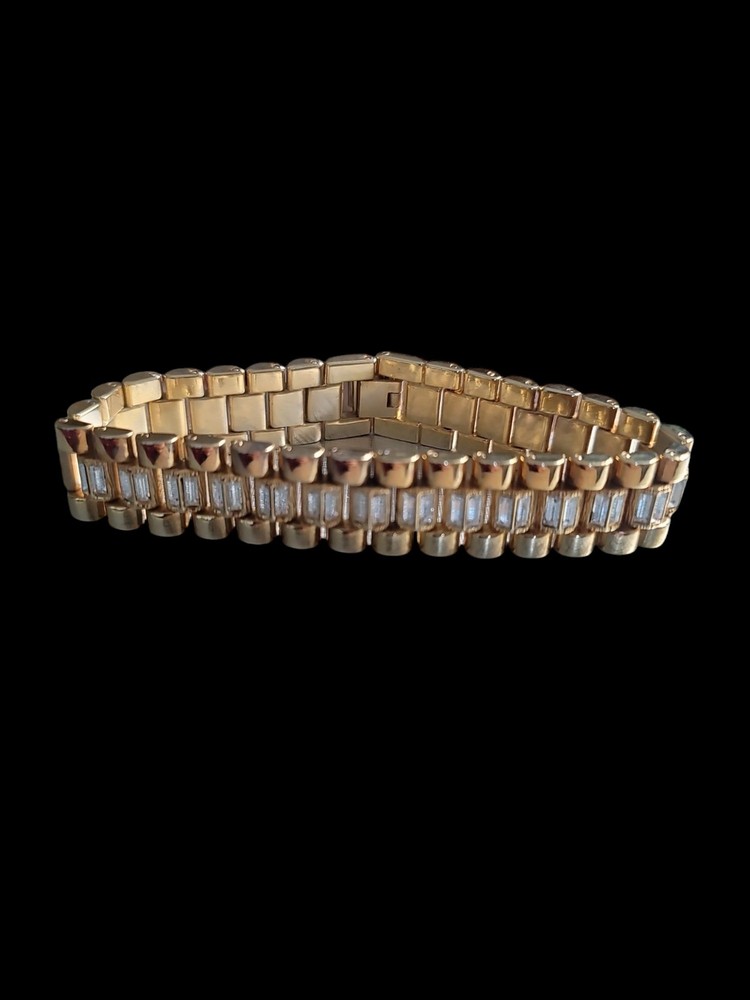 Vintage 80’s Goldtone Rhinstone Bold Bracelet 8.5 In