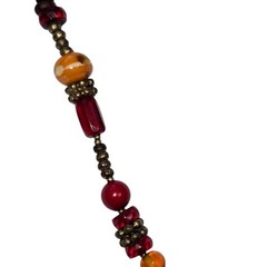 AVENUE Rectangular Pendant Red Stones Dangling Coin-Like Charm Beaded Chain