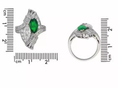 Two Stunning Marquise Shape Emerald & CZ With Multi Shape CZ Stone Art Deco Ring