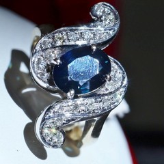 18k white gold size 4 ring 1.42ct natural, treated sapphire diamond 4.80gr N3444