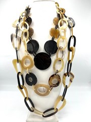 3 Natural Horn Necklaces Lot Organic Statement Black Cream Brown 26″ 36″ 44″