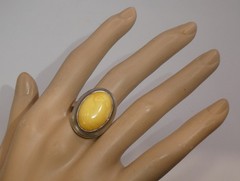 Vintage Ring Sterling Silver Butterscotch Egg Yolk Amber Cabochon Statement