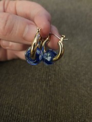 Cobalt Gold White Swirl Design Vintage Fashion Hoop Earrings Boho Chic New RARE!