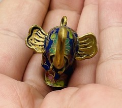 Vintage Cloisonne Elephant Charm Pendant Trunk Up Good Luck Chinese Enamel