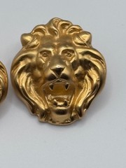 Vintage Anne Klein Unsigned Lion Matte Gold Tone Pierced Earrings