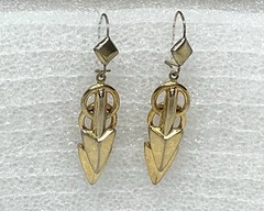 Earrings Lot of 3 Gold Tone Dangle Drop Pierced Wires & Stud Vintage 1950-1959