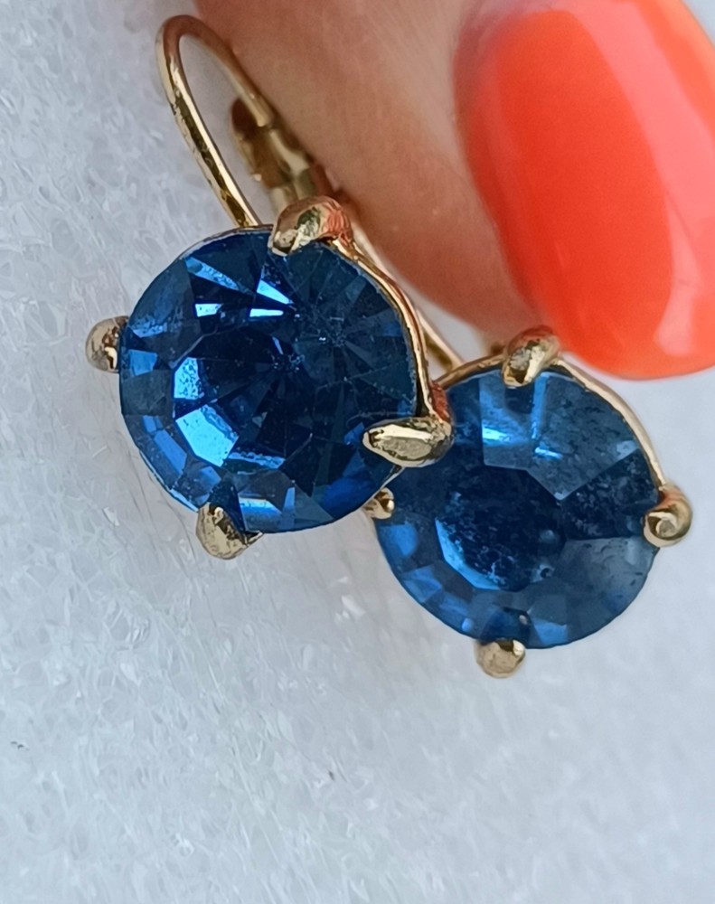 Vintage Blue Topaz Crystal Goldtone Leverback Earrings