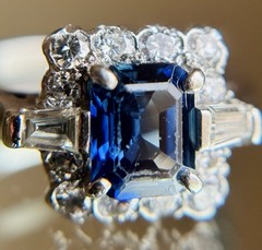 Vintage Retro ~1ct Sapphire & Diamond Platinum Engagement Ring Sz 5 5.7g Estate