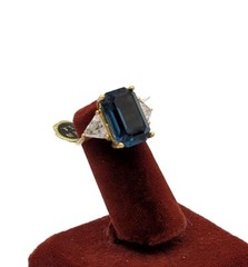 Vtg Sz 7 Ring Blue Clear Cubic Zirconia Signed 18KGE Gold Electroplated Jewelry