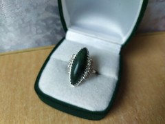 Elegant Nephritis stone RING SILVER 875 stamp USSR ANTIQUE size 8 Jewelry