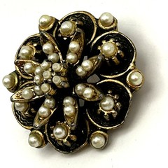 Vintage Brooch Seed Pearl Layered Flower Victorian Revival Mid Century