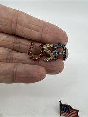 VTG 9 Patriotic Rhinestones Pendant Charm Brooches 2 Rafaelian Flags USA Eagle