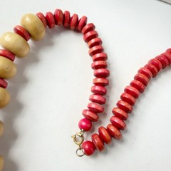 Vintage Chunky Rondelle Wooden Beaded Necklace 24 1/2”