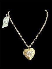 Maximal Art John Wind Heart Locket Necklace Pink Rhinestones 20” NWT