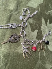 Vintage Gothic Skeleton Bat Skull Key Halloween Charm Bracelet