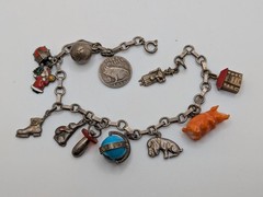 Vintage Austrian 900 Silver Glücksbringer 1939 Lucky Charm Bracelet Coral Pig 7″