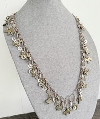 Vintage Silver Tone Cha Cha Statement Necklace, Tribal Charm Necklace Animals