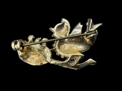 Vintage Bird Nest Brooch Rhinestone Pearl Chick Figural Gold Tone Birds Pin