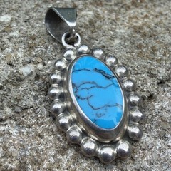 Vintage Taxco TD-29 Sterling Silver 1.75 Pendant Dyed Howlite Mexico Bubble Rope