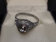 Antique / Vintage Art Deco Filigree Ring Clear Glass Stone Size 6.5 Silver Tone