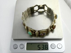 Vintage Heavy Goldtone Metal Art Glass Cabochon Panel Bracelet 7 Inches Unsigned