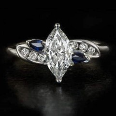 2.2Ct Marquise Cut Lab Created Diamond & Sapphire Wedding 14k White Gold FN Ring