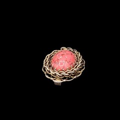Gold Tone Brooch Pin Pendant Dyed Pink Howlite Stone Rope Twisted Frame 1″