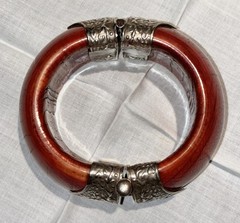 VTG South Asian Dowry Hinged Bone Bangle Silver Repousse Metal Pin Clasp