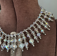 VINTAGE 1960’s AURORA BOREALIS CRYSTAL BIB COLLAR NECKLACE MCM STATEMENT PIECE