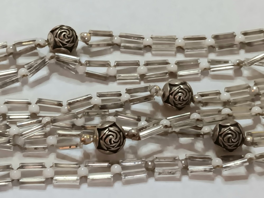 VINTAGE ART DECO FLAPPER NECKLACE 62″ GLASS TUBE MERCURY BEADS
