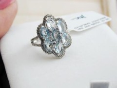 JTV Sterling 7 Oval Aquamarine White Zircon Cocktail Ring 6 New In Box