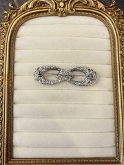 Vintage Silver Tone Bow Brooch Black Silver Rhinestones Elegant Formal 2.25 In