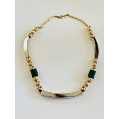 Modernist BOHO necklace VTG Gold Silver Plated Metal Bar Chain Two Tone 70s MCM